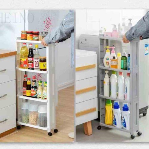 Kitchen , Bathroom Storage Rack Slim Side Tower With Wheel